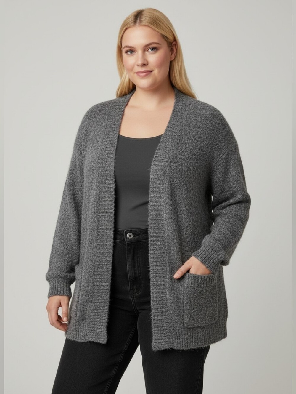 Vintage Cozy Open-Front Gray Women’s Cardigan Sweater